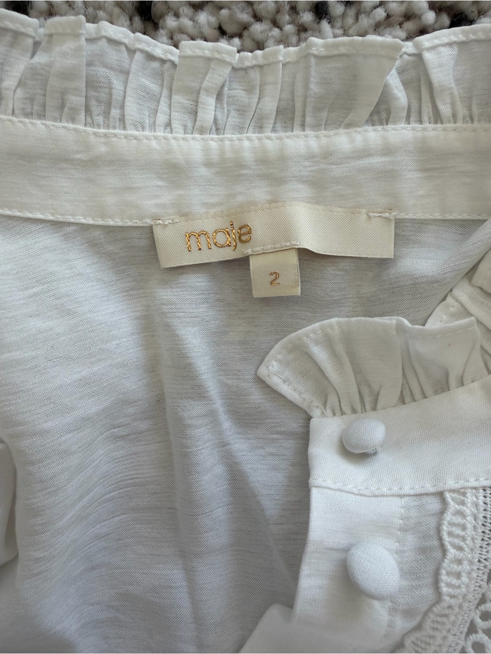 Maje White Ruffle-Trim Button Blouse - Picture 3 of 4